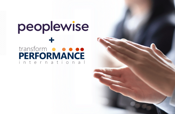 Person clapping and two company logos peoplewise and transform performance international